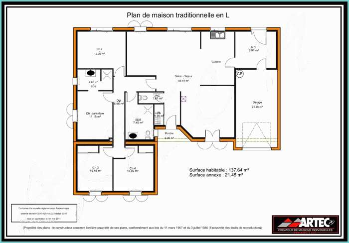 Plan De Maison Simple 3 Chambres Plan Maison 100m2 4 Chambres