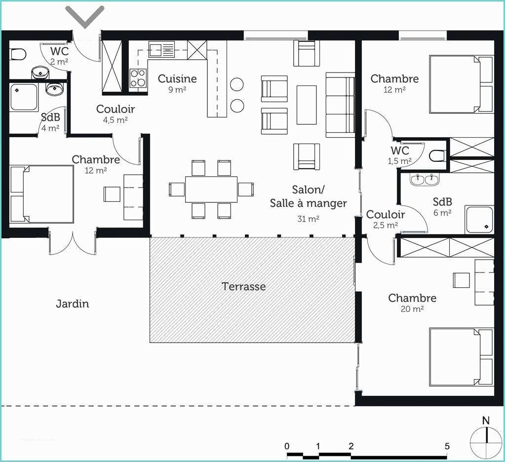 Plan De Maison Simple 3 Chambres Plan Maison De Plain Pied 100 M² Avec 3 Chambres Ooreka