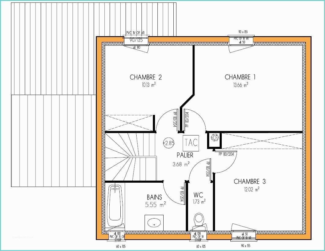 Plan De Maison Simple 3 Chambres Plan Maison Etage 50m2