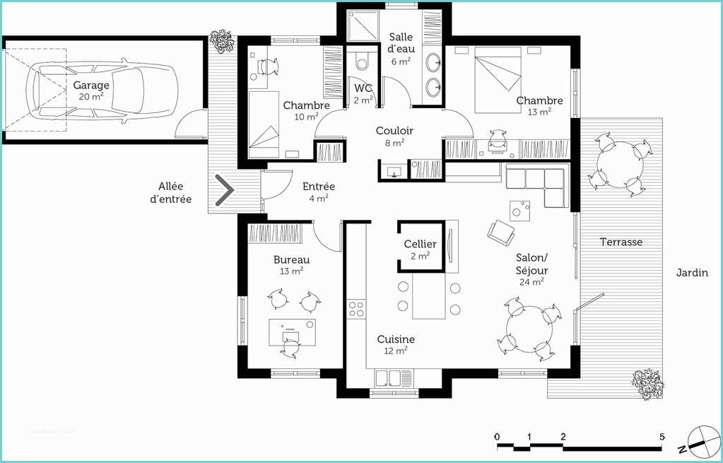 Plan De Maison Simple F2 Plan Maison Moderne Avec 3 Pièces ‒ Ooreka