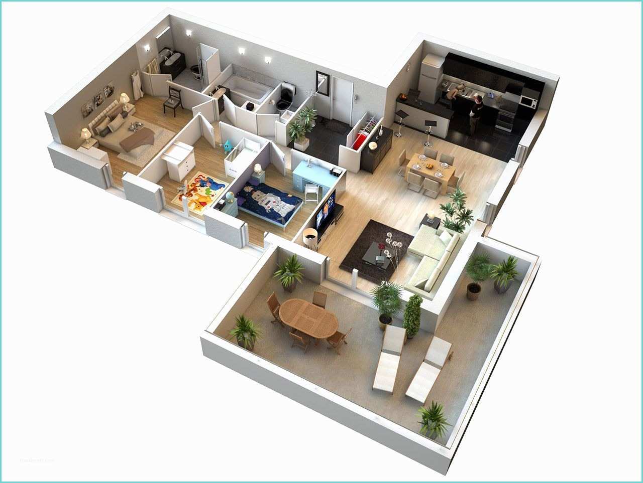 Plan Maison 3d 4 Chambres Plan Appartement T4 80m2