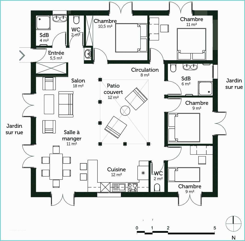 Plan Maison 5 Chambres Plain Pied Plan Maison Cubique 120 M² Avec 4 Chambres Ooreka
