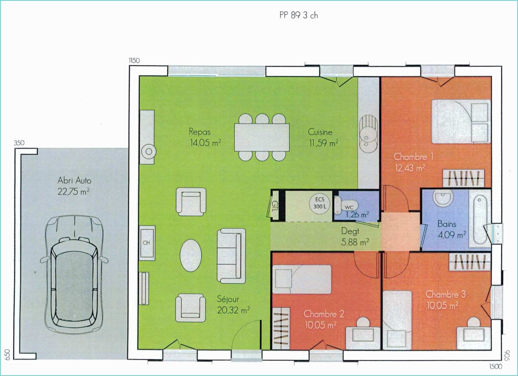 Plan Maison Californienne Plain Pied Plan Maison 110m2 Plain Pied 3 Chambres – Ventana Blog