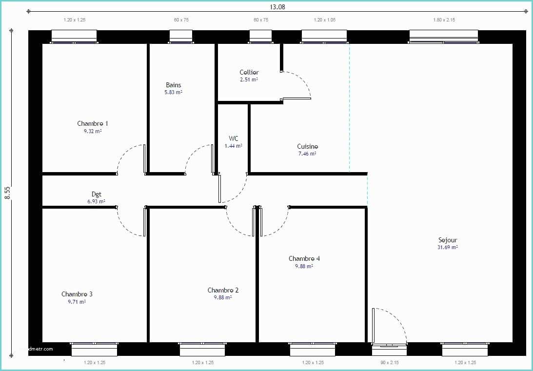 Plan Maison Californienne Plain Pied Plan Maison Individuelle 4 Chambres 105 Habitat Concept