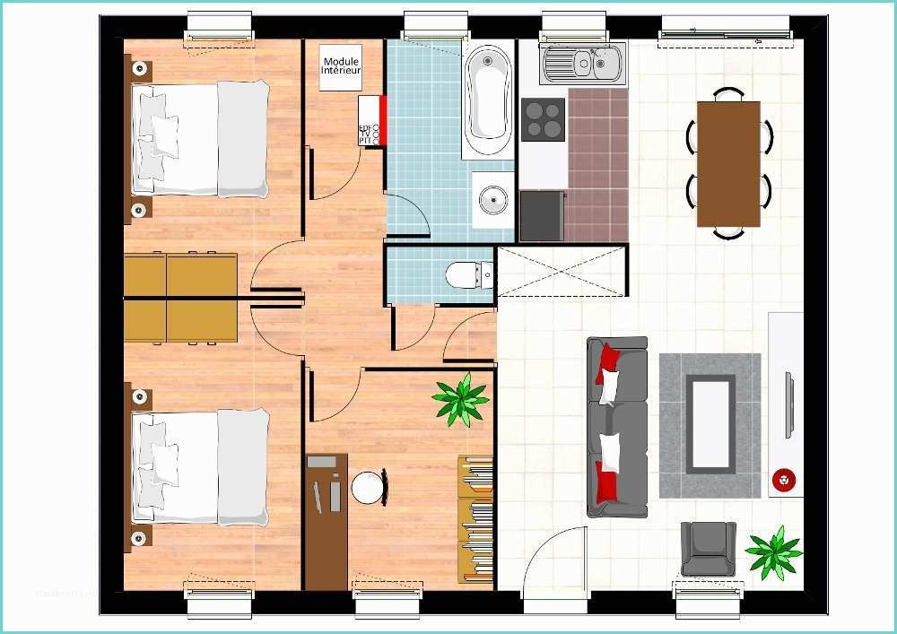 Plan Maison Plein Pied 90m2 Plan Maison Plain Pied 2 Chambres Plans De Maisons Plan