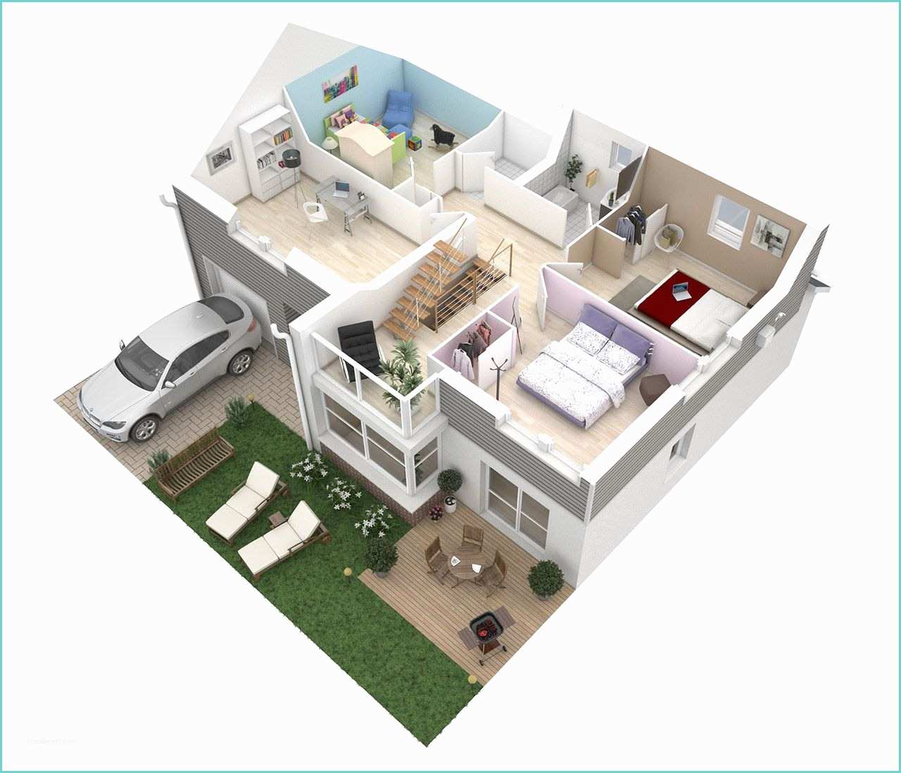 Plan Petite Maison Etage Plan De Maison 60m2 3d