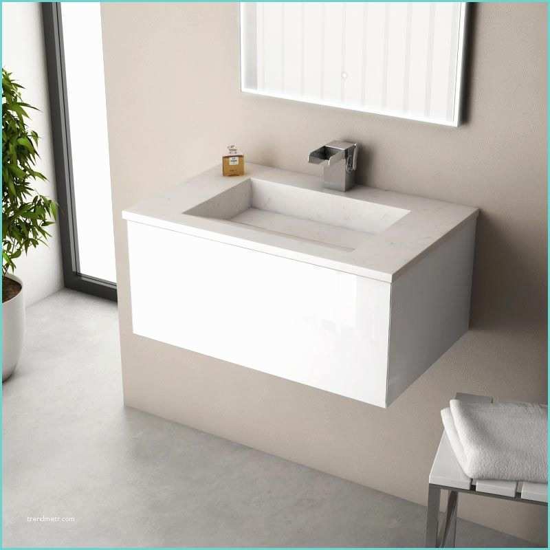 tandem meuble salle de bain 71 cm blanc brillant plan vasque pierre calacatta