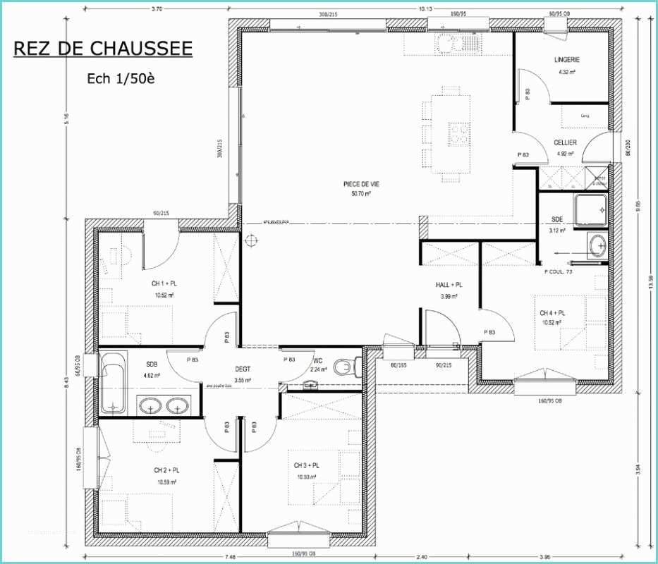 Plans De Maison 150m2 Plan Maison 4 Chambres 130m2