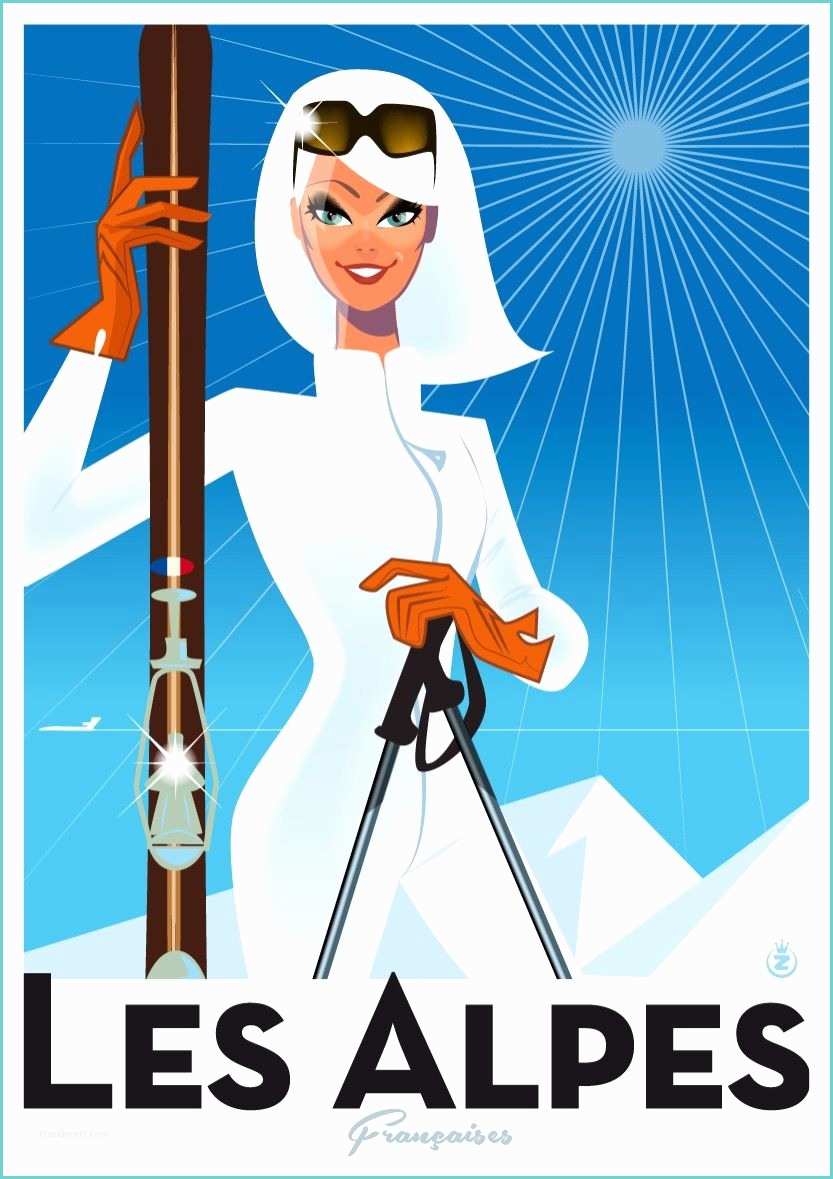Poster Montagne Pas Cher Vintage Ski Poster Character Design