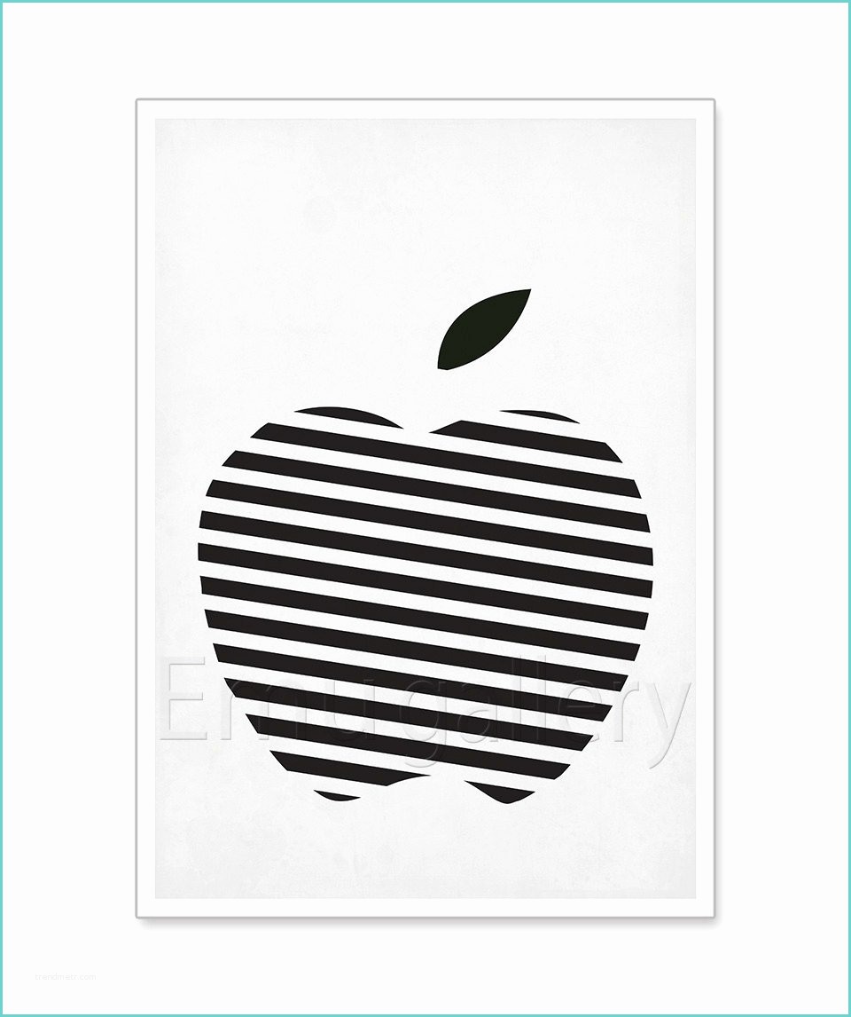 Poster Noir Et Blanc Fruit Retro Poster Black and White Striped Apple Minimalist