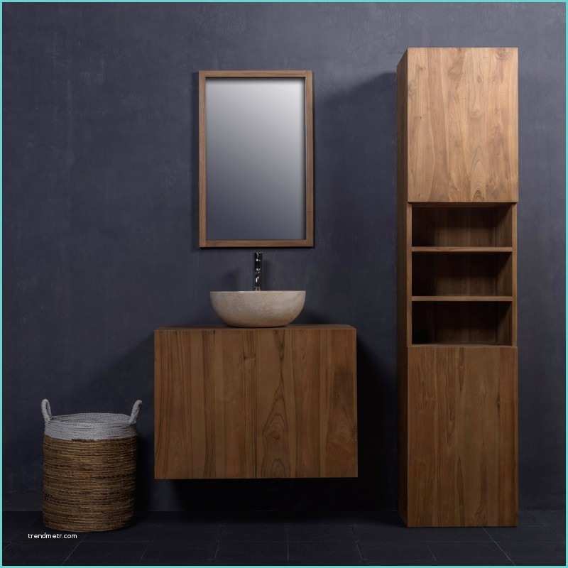 283 ensemble de salle de bain en bois de teck meuble de salle de bain teck 80 meuble colonne de rangement vasque miroir