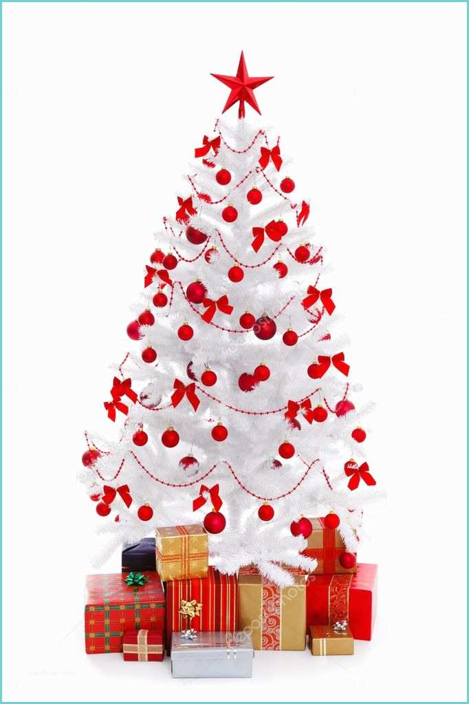 Sapin Rouge Et Blanc Sapin De Noël Blanc Avec Cadeaux Et Décoration Rouge
