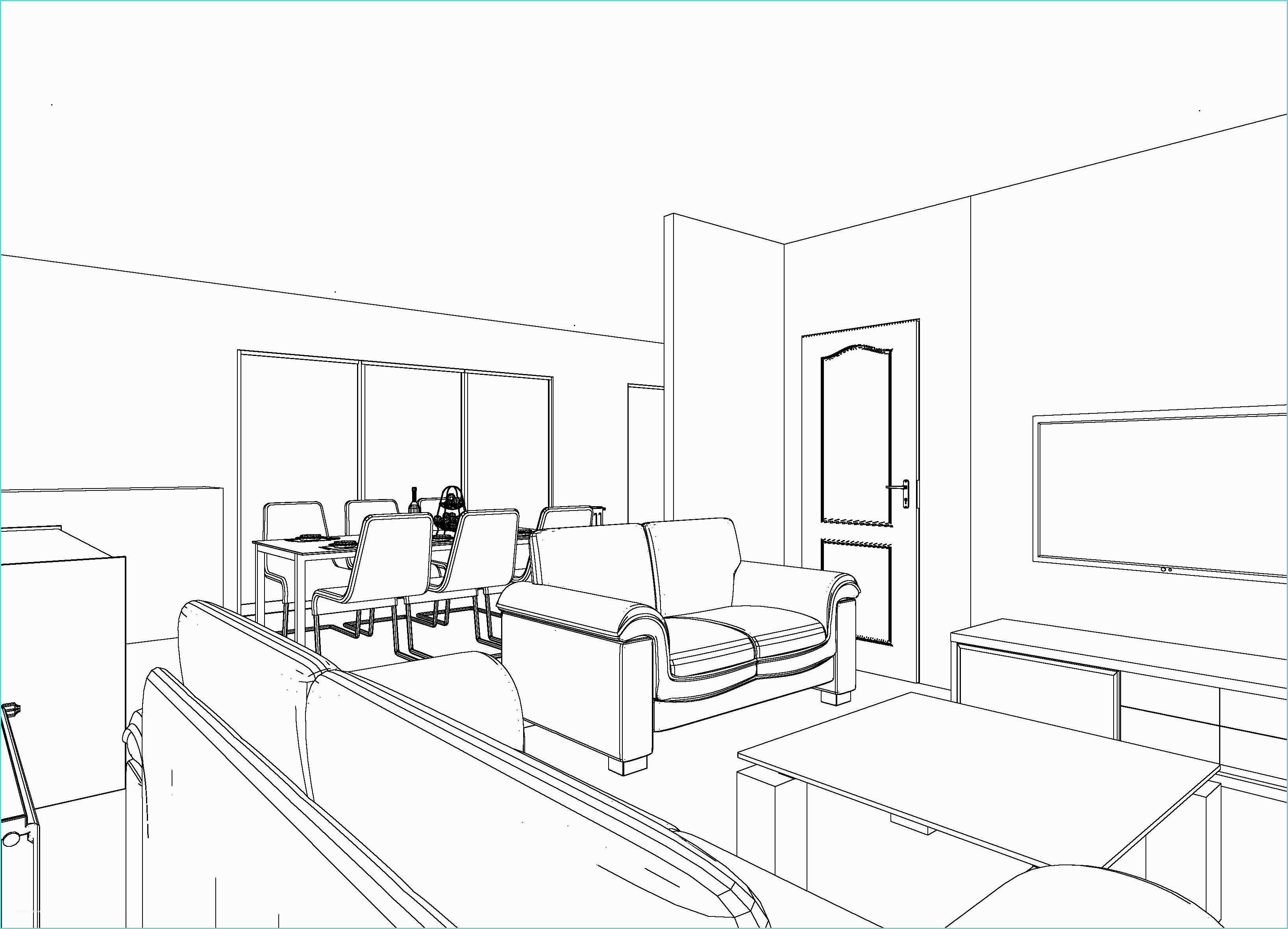 Simulation D Amenagement Interieur Croquis 3d Noir Et Blanc Salon Salle à Manger Plan 3d