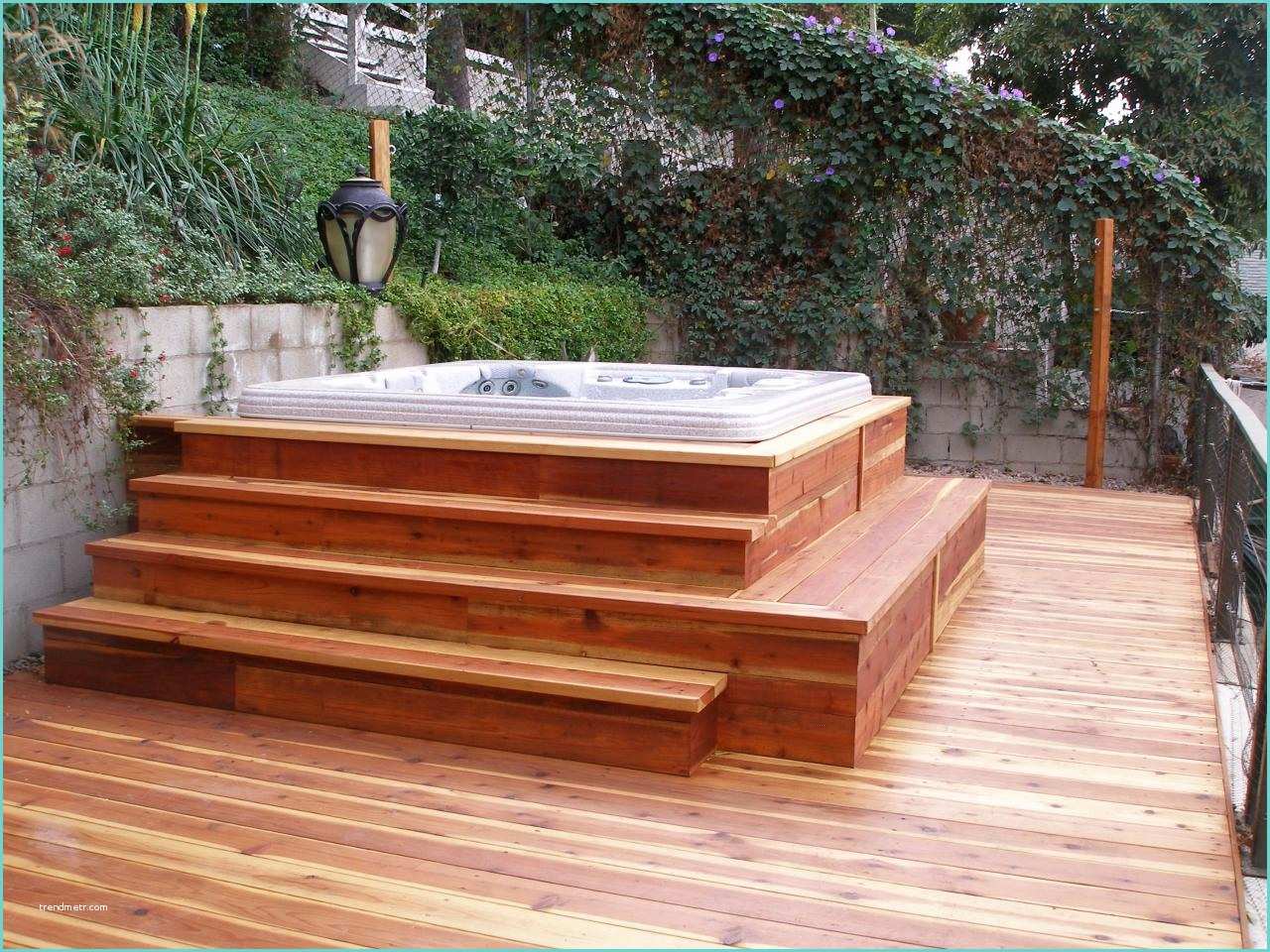 Steps for Hot Tub Wooden Deck Hot Tub with Stairs Surrounded by Lush