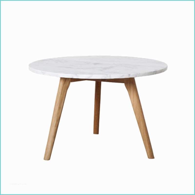 3093 table basse ronde scandinave en marbre blanc et bois d40cm fiord
