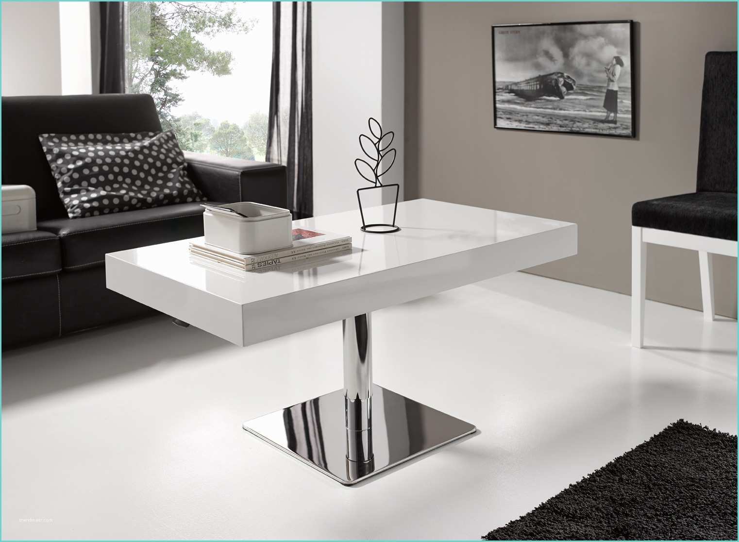 Table Basse Contemporaine Blanche Table Basse Relevable Pied Central