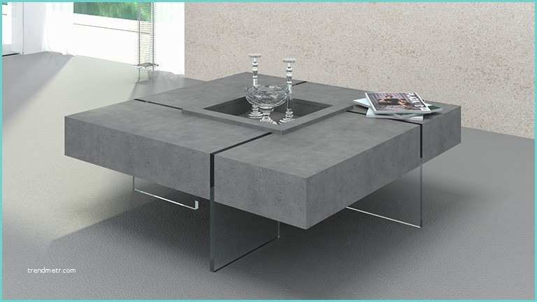 Table Basse Effet Beton Table Basse Carrée Avec Pieds En Verre Design Crystalline