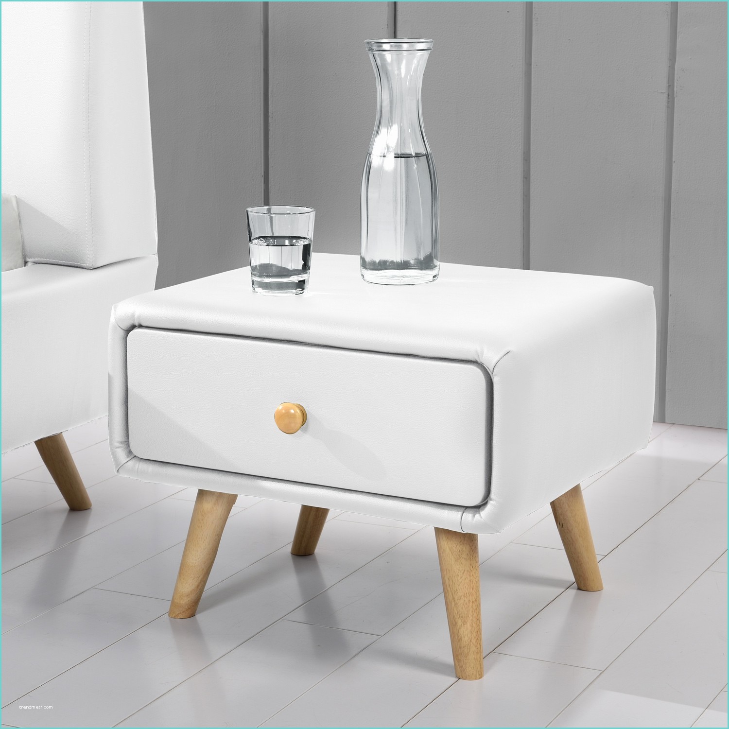 miko blanc table de chevet scandinave blanc avec 1 tiroir et 4 pieds en bois