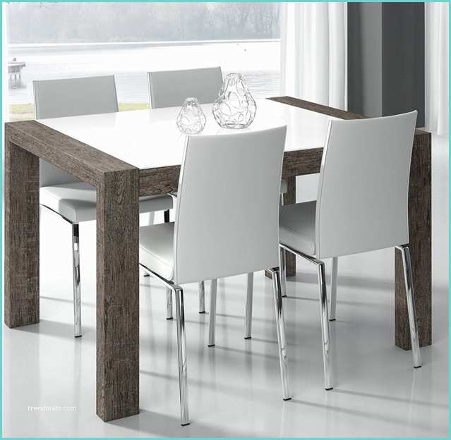 table de salle a manger rectangulaire contemporaine ludovic coloris chene fonce avec plateau en verre blanc