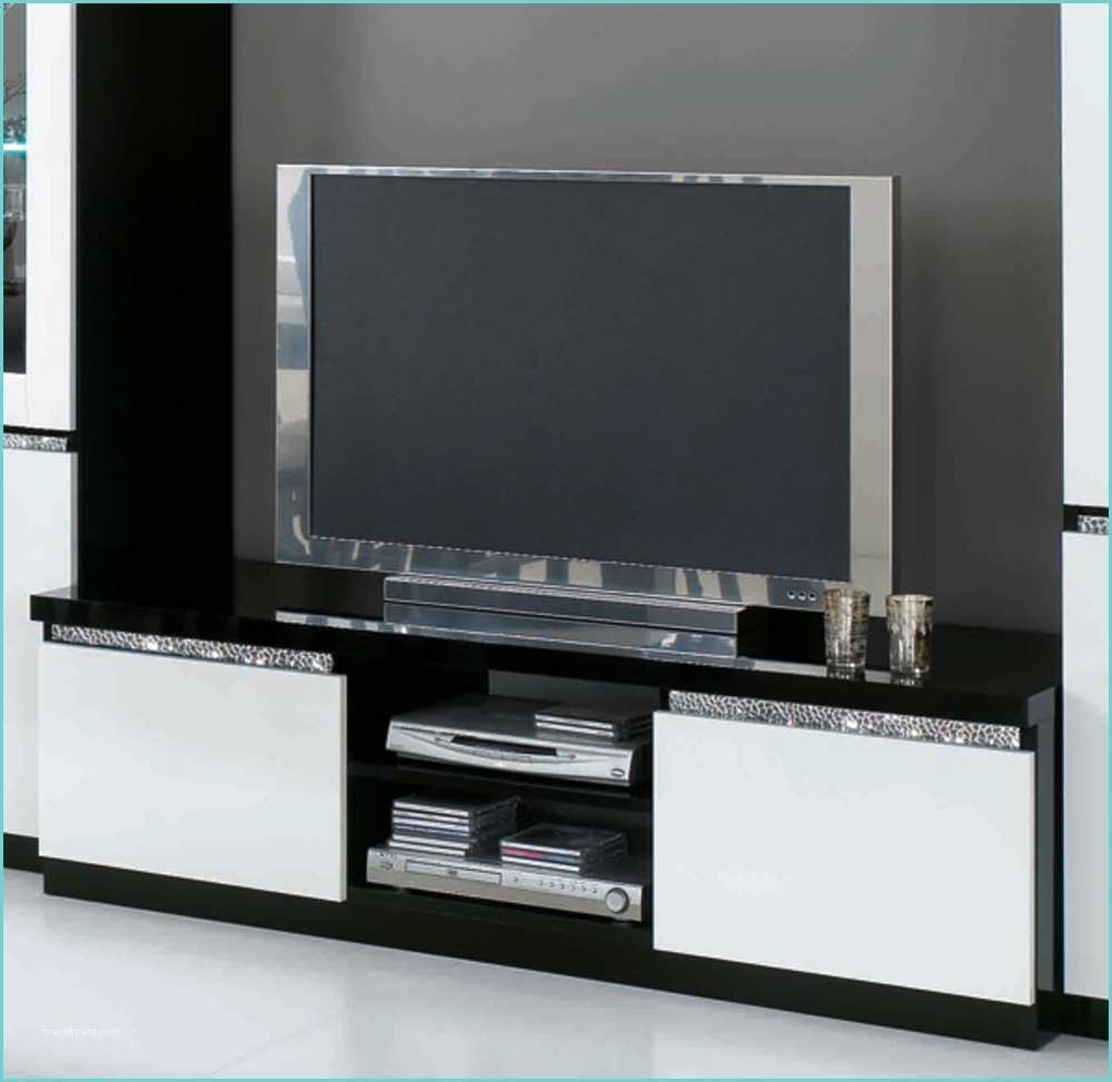 Table De Tv Plasma Meuble Tv Plasma Cromo Laque Bicolore Noir Blanc