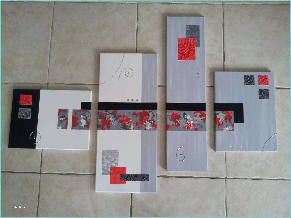 Tableau Design Rouge Et Gris Tableau Abstrait "fusion" 4 toiles Rouge Gris Et Noir