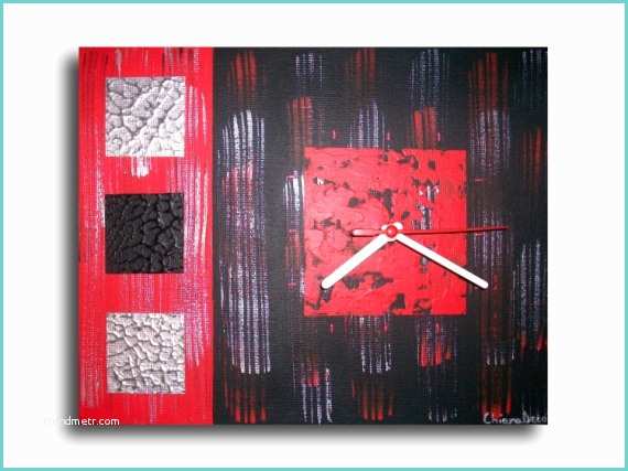Tableau Design Rouge Et Gris Tableau Peinture Horloge Pendule Noir Rouge Tableau