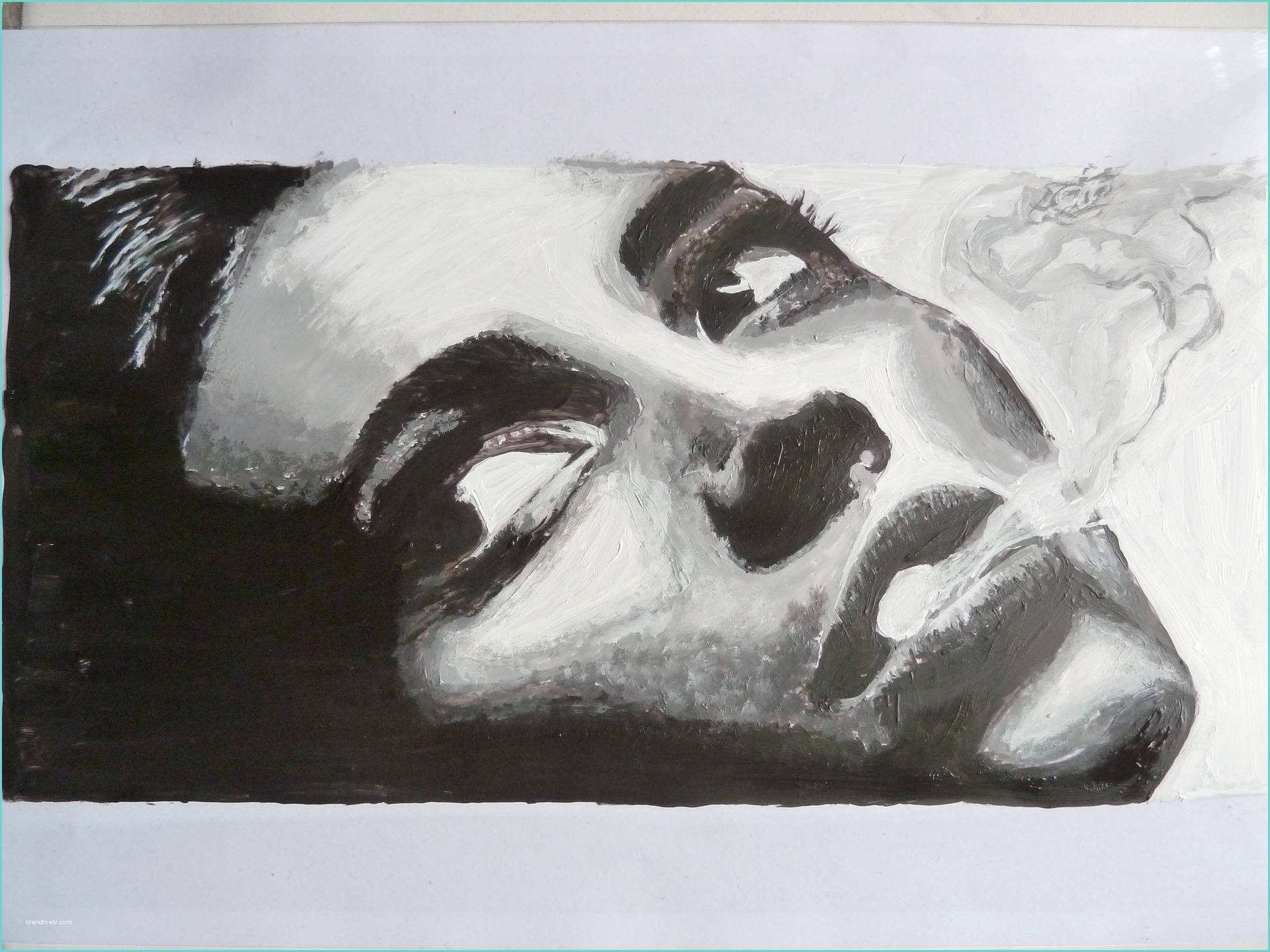 Tableau Noir Et Blanc Peinture Portrait En Noir Et Blanc D Une Femme Qui Fume