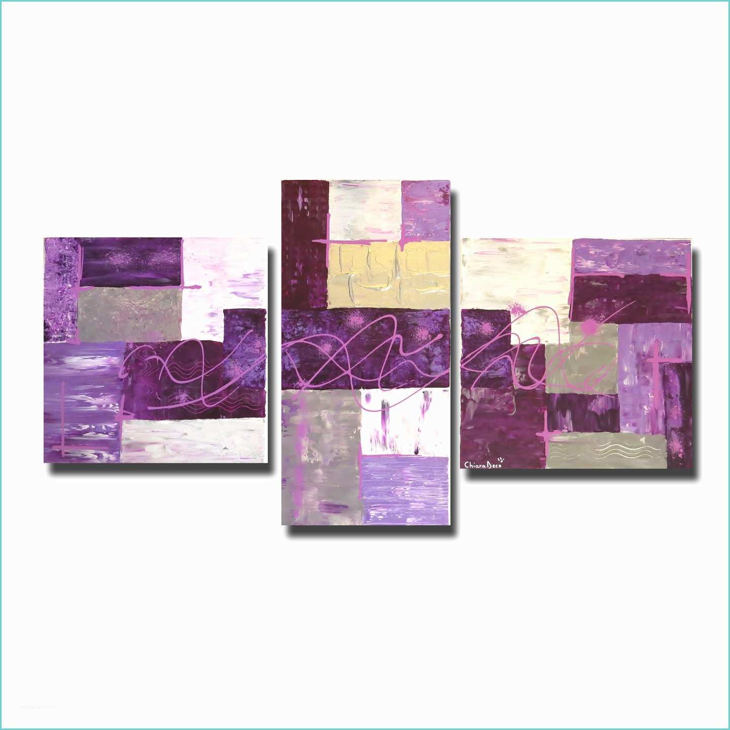 Tableau Triptyque Moderne Chiaradeco Tableau Triptyque Violet Prune Blanc Violet