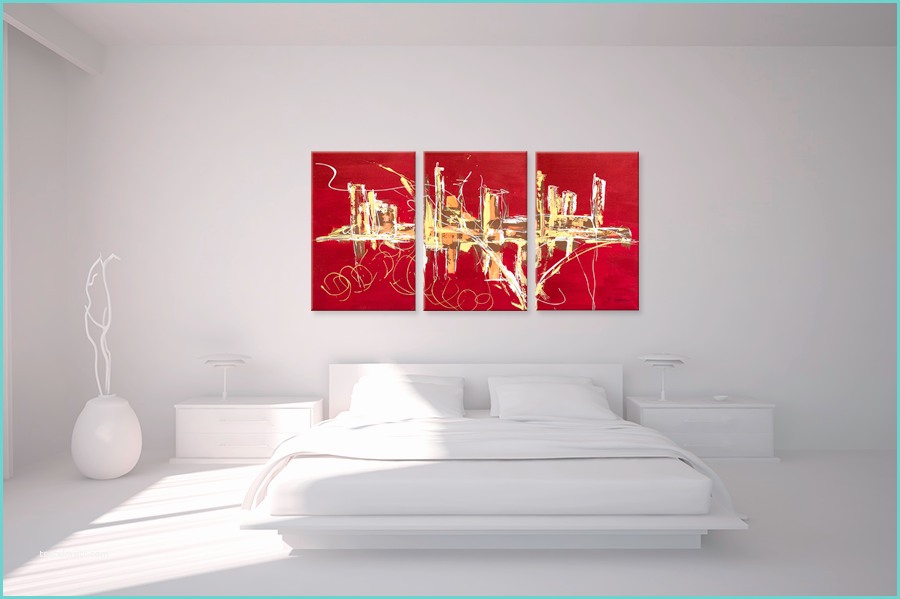 Tableau Triptyque Moderne Triptyque Abstrait Rouge Panoramique Design Tableaux