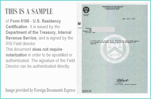 Tax Residency Certificate Usa Sample Apostille for form 6166 U S Residency Certification