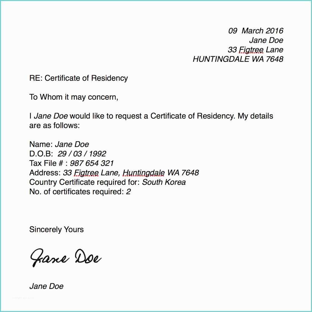 Tax Residency Certificate Usa Sample Certificate Residency Letter