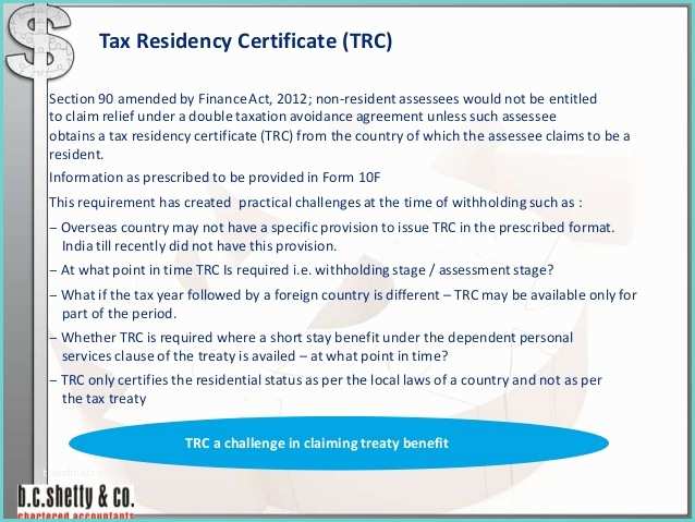 Tax Residency Certificate Usa Sample Nri Taxation