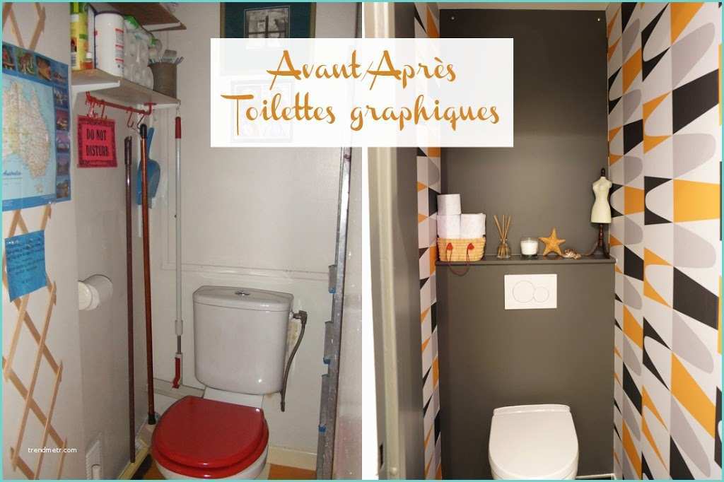 Toilettes Avec Papierpeint Avant Après Des toilettes Graphiques Avec Un Papier