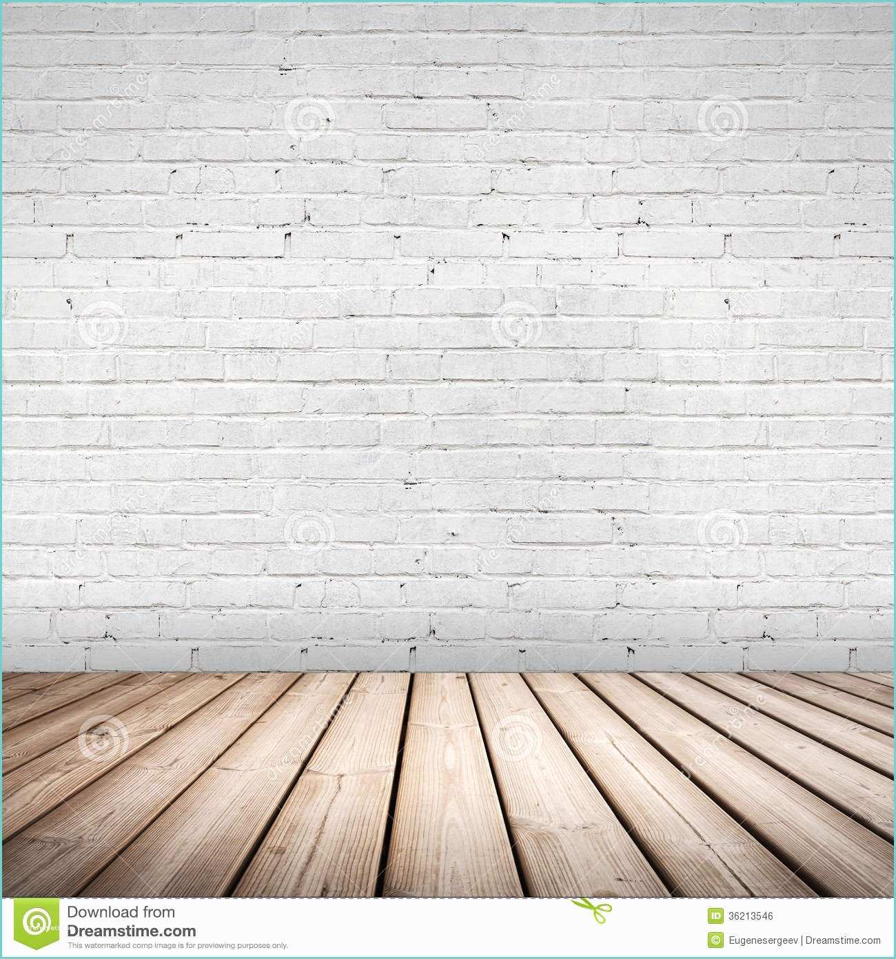 White Brick Wall and Floor Abstract Interior Wooden Floor and White Wall Stock