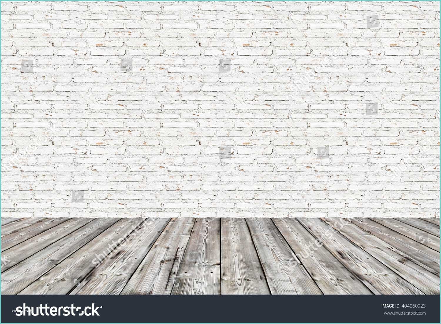 White Brick Wall and Floor Empty Room White Brick Wall Wooden Stock
